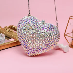 Błyszczące Multi Kolory W Kształcie Serca Rhinestone Kopertówki 2019