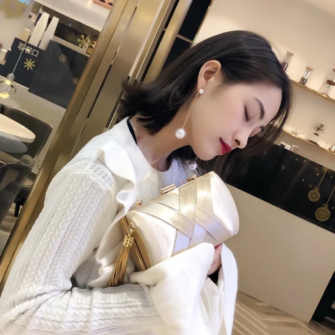 Schöne Champagner Quaste Clutch Tasche 2019