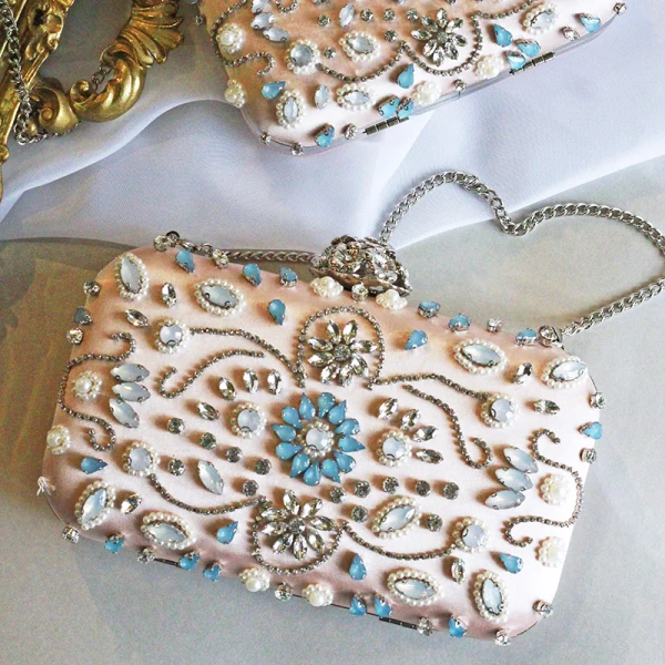 Snygga / Fina Rodnande Rosa Beading Pärla Rhinestone Kuvertväska 2019