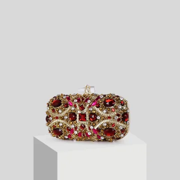 Fine Rød Rhinestone Gull Patent Lær Håndvesken 2019