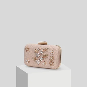 Edles Champagner Kristall Blumen Perle Strass Clutch Tasche 2019