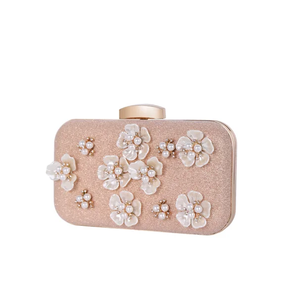 Stilig Champagne Kristall Blomma Pärla Rhinestone Kuvertväska 2019