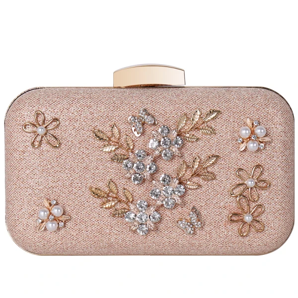 Stilig Champagne Kristall Blomma Pärla Rhinestone Kuvertväska 2019
