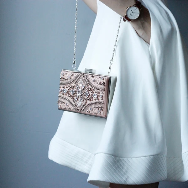 Mooie / Prachtige Blozen Roze Handgemaakt Kralen Parel Rhinestone Handtassen 2019