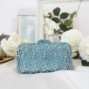 Stylowe Modne Niebieskie Rhinestone Cekinami Kopertówki 2019
