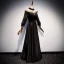 Vintage / Retro Black See-through Satin Evening Dresses  2019 A-Line / Princess High Neck Puffy 3/4 Sleeve Pearl Floor-Length / Long Formal Dresses