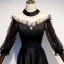 Vintage / Retro Black See-through Satin Evening Dresses  2019 A-Line / Princess High Neck Puffy 3/4 Sleeve Pearl Floor-Length / Long Formal Dresses