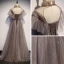 Elegant Brown See-through Evening Dresses  2019 A-Line / Princess High Neck Short Sleeve Backless Glitter Star Floor-Length / Long Ruffle Formal Dresses