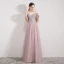 Edles Rosa Abendkleider 2019 A Linie Off Shoulder Kurze Ärmel Perlenstickerei Strass Lange Rüschen Rückenfreies Festliche Kleider
