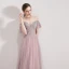 Edles Rosa Abendkleider 2019 A Linie Off Shoulder Kurze Ärmel Perlenstickerei Strass Lange Rüschen Rückenfreies Festliche Kleider