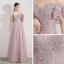 Edles Rosa Abendkleider 2019 A Linie Off Shoulder Kurze Ärmel Perlenstickerei Strass Lange Rüschen Rückenfreies Festliche Kleider