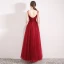 Élégant Bordeaux Robe De Soirée 2019 Princesse Bretelles Spaghetti Sans Manches Perlage Cristal Glitter Tulle Longueur Cheville Volants Dos Nu Robe De Ceremonie