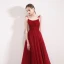 Élégant Bordeaux Robe De Soirée 2019 Princesse Bretelles Spaghetti Sans Manches Perlage Cristal Glitter Tulle Longueur Cheville Volants Dos Nu Robe De Ceremonie