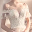 Elegante Champagner Durchsichtige Brautkleider / Hochzeitskleider 2019 A Linie Rundhalsausschnitt Kurze Ärmel Rückenfreies Schleife Applikationen Spitze Kapelle-Schleppe Rüschen