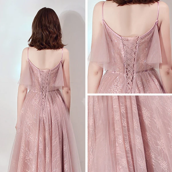 Chic / Belle Rougissant Rose Robe De Bal 2019 Princesse Bretelles Spaghetti Sans Manches Perlage Longue Volants Dos Nu Robe De Ceremonie