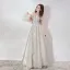 Elegant Grey Lace Evening Dresses  2019 A-Line / Princess Off-The-Shoulder Short Sleeve Appliques Lace Floor-Length / Long Ruffle Backless Formal Dresses