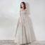 Elegant Grey Lace Evening Dresses  2019 A-Line / Princess Off-The-Shoulder Short Sleeve Appliques Lace Floor-Length / Long Ruffle Backless Formal Dresses
