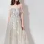 Elegant Grey Lace Evening Dresses  2019 A-Line / Princess Off-The-Shoulder Short Sleeve Appliques Lace Floor-Length / Long Ruffle Backless Formal Dresses