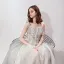 Elegant Grey Lace Evening Dresses  2019 A-Line / Princess Off-The-Shoulder Short Sleeve Appliques Lace Floor-Length / Long Ruffle Backless Formal Dresses
