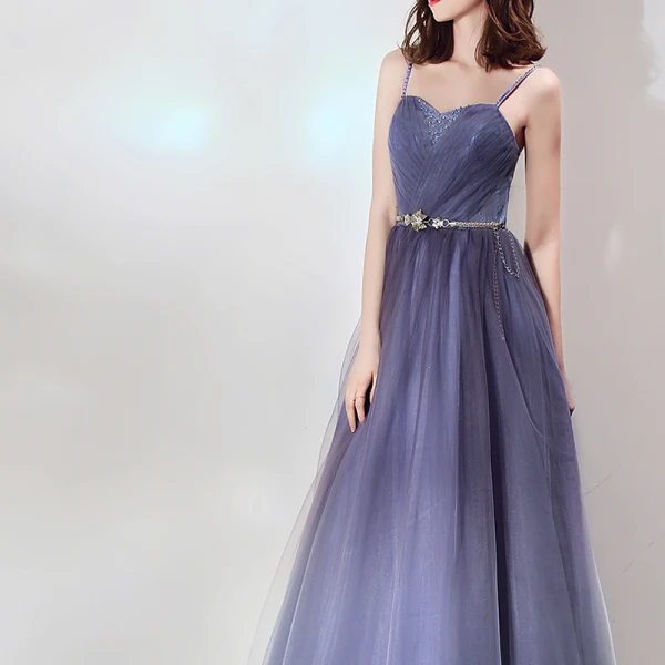 Chic / Beautiful Purple Evening Dresses  2019 A-Line / Princess Spaghetti Straps Sleeveless Beading Metal Sash Floor-Length / Long Ruffle Backless Formal Dresses