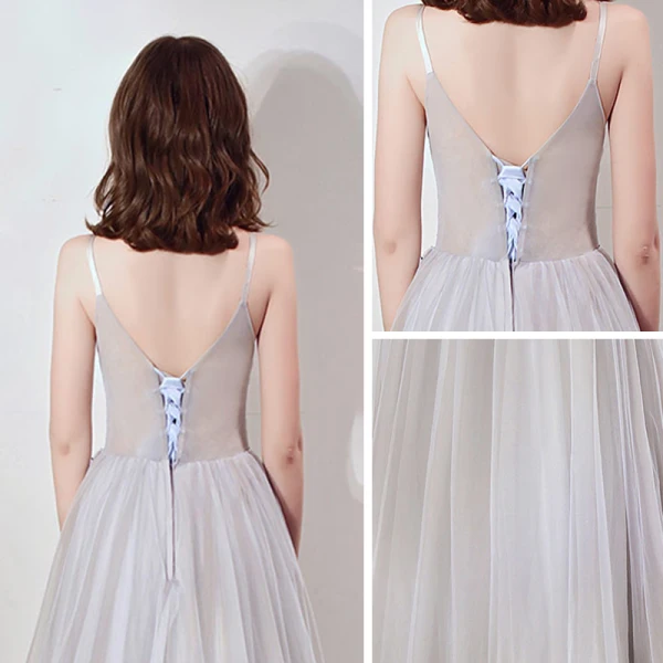 Eleganta Grå Aftonklänningar 2019 Prinsessa Djup v-hals Ärmlös Beading Långa Ruffle Halterneck Formella Klänningar