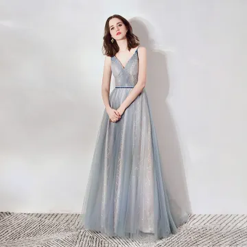 Eleganta Grå Aftonklänningar 2019 Prinsessa Djup V Hals Ärmlös Beading Skärp Glittriga Glitter Tyll Långa Ruffle Halterneck Formella Klänningar