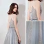Eleganta Grå Aftonklänningar 2019 Prinsessa Djup v-hals Ärmlös Beading Skärp Glittriga / Glitter Tyll Långa Ruffle Halterneck Formella Klänningar
