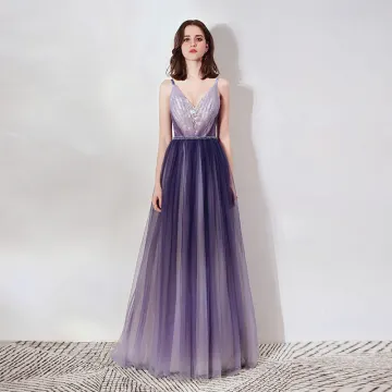 Elegant Purple Evening Dresses 2019 A Line Princess Spaghetti Straps Deep V Neck Sleeveless Appliques Lace Rhinestone Beading Sash Floor Length Long Ruffle Backless Formal Dresses