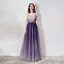 Elegant Purple Evening Dresses  2019 A-Line / Princess Spaghetti Straps Deep V-Neck Sleeveless Appliques Lace Rhinestone Beading Sash Floor-Length / Long Ruffle Backless Formal Dresses