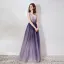 Elegant Purple Evening Dresses  2019 A-Line / Princess Spaghetti Straps Deep V-Neck Sleeveless Appliques Lace Rhinestone Beading Sash Floor-Length / Long Ruffle Backless Formal Dresses