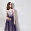 Elegant Purple Evening Dresses  2019 A-Line / Princess Spaghetti Straps Deep V-Neck Sleeveless Appliques Lace Rhinestone Beading Sash Floor-Length / Long Ruffle Backless Formal Dresses