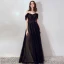 Chic / Beautiful Black Evening Dresses  2019 A-Line / Princess Off-The-Shoulder Short Sleeve Spotted Tulle Beading Sash Formal Dresses Ruffle Backless Floor-Length / Long