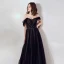 Chic / Beautiful Black Evening Dresses  2019 A-Line / Princess Off-The-Shoulder Short Sleeve Spotted Tulle Beading Sash Formal Dresses Ruffle Backless Floor-Length / Long