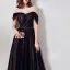 Chic / Beautiful Black Evening Dresses  2019 A-Line / Princess Off-The-Shoulder Short Sleeve Spotted Tulle Beading Sash Formal Dresses Ruffle Backless Floor-Length / Long
