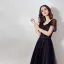 Chic / Beautiful Black Evening Dresses  2019 A-Line / Princess Off-The-Shoulder Short Sleeve Spotted Tulle Beading Sash Formal Dresses Ruffle Backless Floor-Length / Long