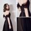 Chic / Beautiful Black Evening Dresses  2019 A-Line / Princess Off-The-Shoulder Short Sleeve Spotted Tulle Beading Sash Formal Dresses Ruffle Backless Floor-Length / Long