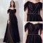 Chic / Beautiful Black Evening Dresses  2019 A-Line / Princess Off-The-Shoulder Short Sleeve Spotted Tulle Beading Sash Formal Dresses Ruffle Backless Floor-Length / Long