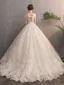 Best Champagne Wedding Dresses 2019 A-Line / Princess See-through V-Neck Cap Sleeves Backless Appliques Lace Beading Court Train Ruffle