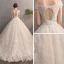 Best Champagne Wedding Dresses 2019 A-Line / Princess See-through V-Neck Cap Sleeves Backless Appliques Lace Beading Court Train Ruffle