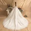 Schöne Ivory / Creme Brautkleider / Hochzeitskleider 2019 A Linie Eckiger Ausschnitt 1/2 Ärmel Rückenfreies Perlenstickerei Glanz Pailletten Kapelle-Schleppe Rüschen