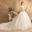 Schöne Ivory / Creme Brautkleider / Hochzeitskleider 2019 A Linie Eckiger Ausschnitt 1/2 Ärmel Rückenfreies Perlenstickerei Glanz Pailletten Kapelle-Schleppe Rüschen