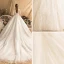 Schöne Ivory / Creme Brautkleider / Hochzeitskleider 2019 A Linie Eckiger Ausschnitt 1/2 Ärmel Rückenfreies Perlenstickerei Glanz Pailletten Kapelle-Schleppe Rüschen