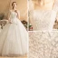 Schöne Ivory / Creme Brautkleider / Hochzeitskleider 2019 A Linie Eckiger Ausschnitt 1/2 Ärmel Rückenfreies Perlenstickerei Glanz Pailletten Kapelle-Schleppe Rüschen