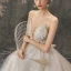 Elegant Champagne Outdoor / Garden Wedding Dresses 2019 A-Line / Princess See-through Deep V-Neck 3/4 Sleeve Appliques Flower Beading Glitter Tulle Court Train Ruffle