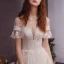 Schöne Ivory / Creme Durchsichtige Brautkleider / Hochzeitskleider 2019 A Linie Rundhalsausschnitt Kurze Ärmel Rückenfreies Applikationen Spitze Hof-Schleppe Rüschen