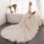 Elegant Ivory Wedding Dresses 2019 A-Line / Princess V-Neck Puffy 1/2 Sleeves Backless Appliques Lace Beading Pearl Cathedral Train Ruffle