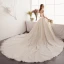 Elegant Champagne Wedding Dresses 2019 A-Line / Princess Off-The-Shoulder Short Sleeve Backless Appliques Lace Cathedral Train Ruffle