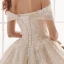 Elegant Champagne Wedding Dresses 2019 A-Line / Princess Off-The-Shoulder Short Sleeve Backless Appliques Lace Cathedral Train Ruffle