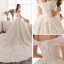 Elegant Champagne Wedding Dresses 2019 A-Line / Princess Off-The-Shoulder Short Sleeve Backless Appliques Lace Cathedral Train Ruffle