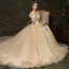 Affordable Champagne Outdoor / Garden Wedding Dresses 2019 A-Line / Princess Off-The-Shoulder Puffy Long Sleeve Backless Appliques Flower Beading Sweep Train Ruffle